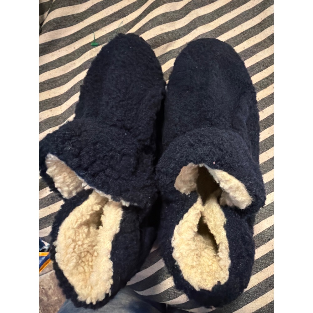 LL Bean Mountain Fleece Slippers Womens 7 Navy Blue Cozy House Shoes 507186